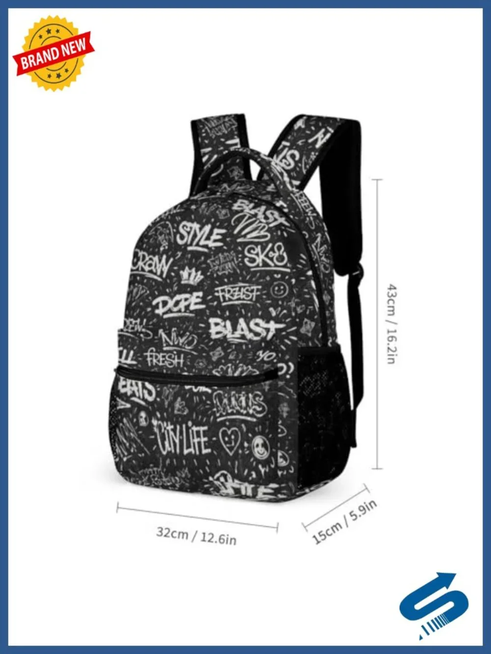 Graffiti Backpack Large Capacity Stylish School Bag Water-Resistant Oxford